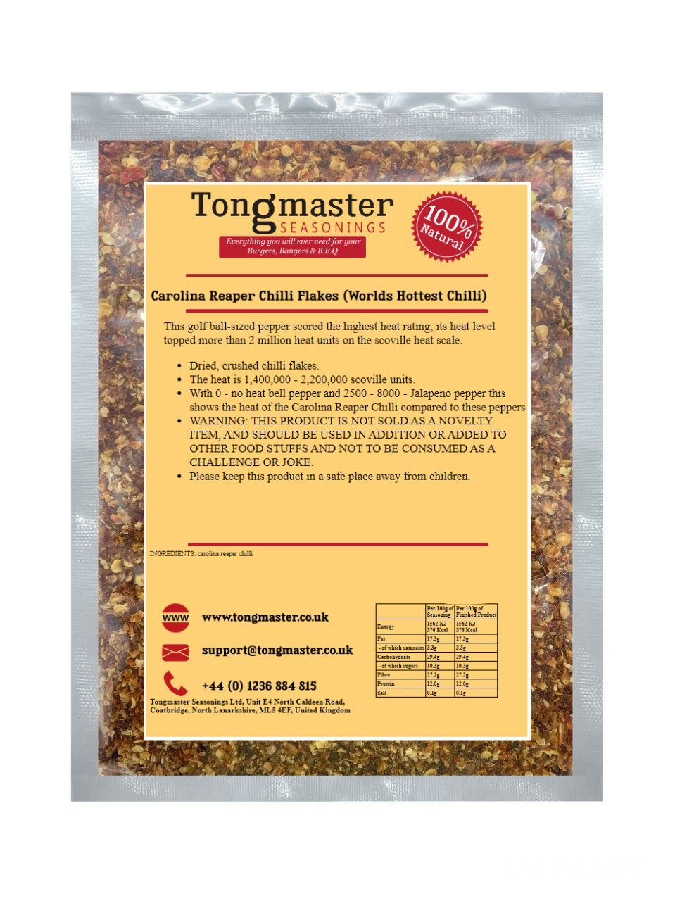 Carolina Reaper Chilli Flakes (Worlds Hottest Chilli) - 100g