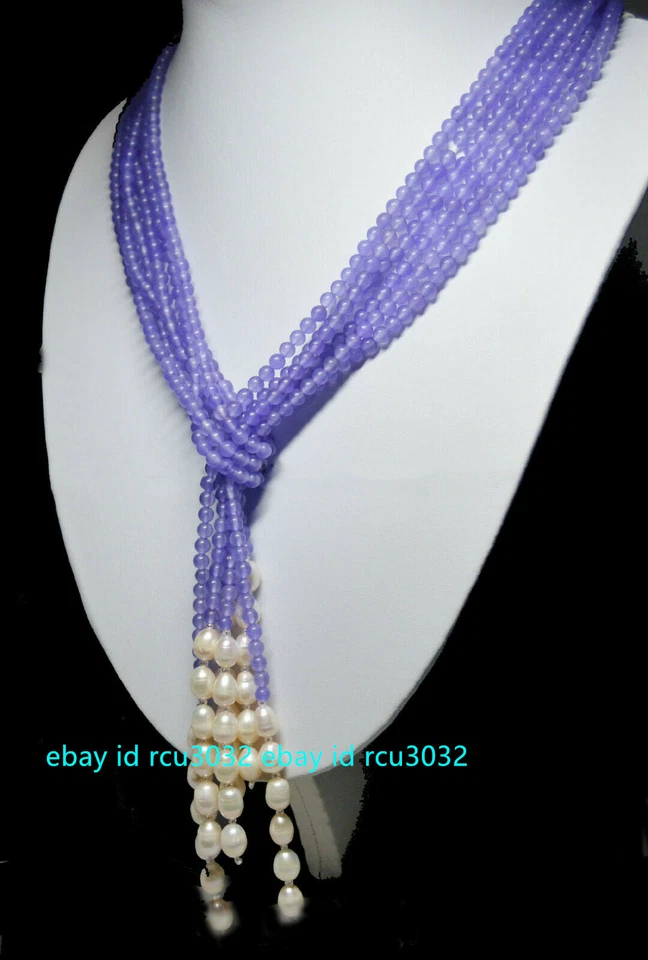 Encantadoras gemas de alejandrita largas de 50" de cuentas de 4 mm y collares de perlas blancas Foto 3 de 4