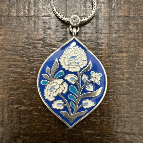 NWT Brighton Journey to India Blue White Enamel Flower Reversible Necklace $68 - Picture 2 of 4