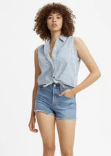 Levi's Women's Sleeveless Rumi Front Button-Down Shirt denim XL Frostline Blue
