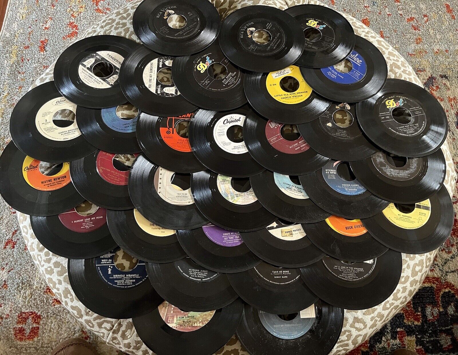 Bulk Lot of 34 - 7" 45 RPM Records For Decorating & Crafts Wide Variety & Genre
