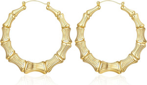 Authentic 18K Gold Plated Bamboo Hoop Earrings for Women – Large round Heart Design, 80/90