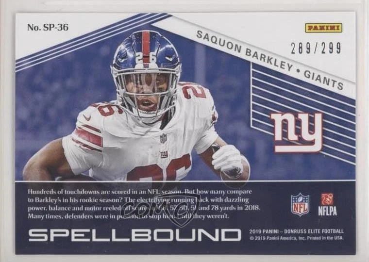 2019 Panini Donruss Elite Spellbound /299 Saquon Barkley #SP-36 - Image 2 of 2