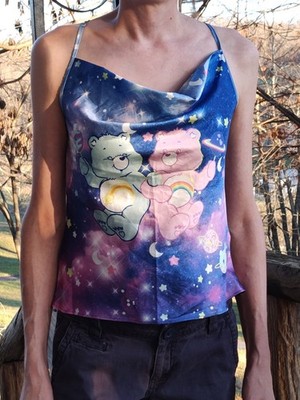 Silky Care Bears Blue Cowl Neck Tank Top Size Small