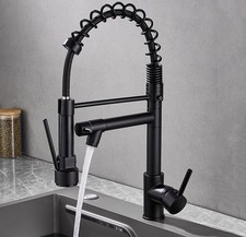 Pull-Out Sprayer Kitchen Sink Mixer Tap | 360° Swivel Double Spout, Black