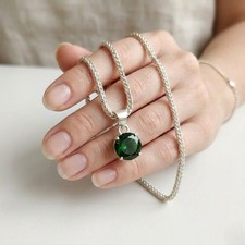 Handmade Green Emerald Round Pendant  10  15CT Natural Gemstone Necklace