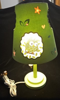 Circo Nursery/Childs Table Lamp Lime Green W/Owl/Bird Double Cut Shade 18 Tall