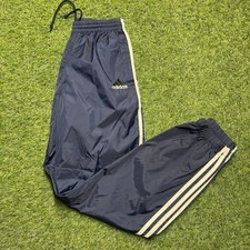 Vintage Adidas Track Joggers Mens S Blue Y2K Windbreaker Pants 3 Stripes Soccer