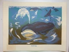 Vintage Soviet Linocut Whales Arctic Wildlife Animals art Print Relief Nature