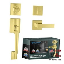 Front Door Handle Set, Heavy Duty Square Door Lever Satin Brass Single