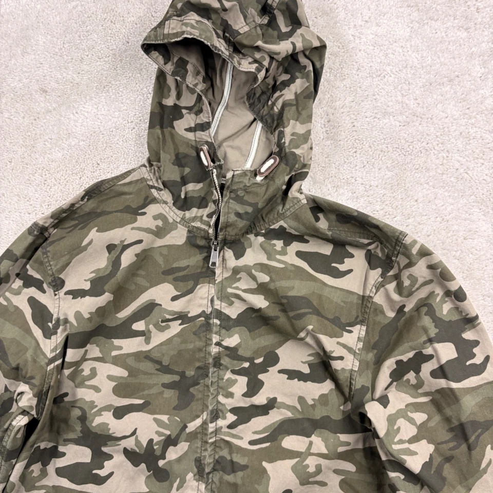 Cortavientos con Capucha Azul Marino Antiguo Para Hombre Talla Grande Verde Camuflaje Bolsillos con Cremallera Completa Foto 4 de 4