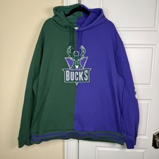 Mitchell & Ness Milwaukee Bucks Split Hoodie Men 4XL Green Purple HWC NBA Fleece