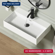 Wall Mount Rectangular Bathroom Sink, 24"x14" Modern Ceramic Floating Ves