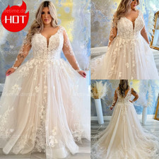HOT SALE Plus Size Wedding Dresses with Long Sleeves Sweep TrainBridal Gowns