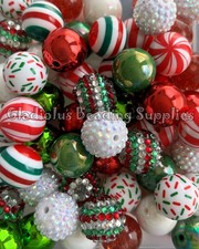 50 Qty 20mm Beads, Christmas Mixed Beads, Acrylic Mixed Beads, Chunky Beads