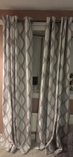 Deco Geometric Wave Textured Eyelet Curtains In Silver Grey 65x90inch Great Con