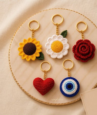 Handmade Crochet Keychain Combo Set of 5 Cute Aesthetic Sunflower keyChain