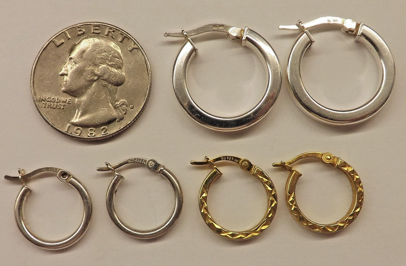 3 Vintage Pair of Sterling Silver Hoop Earrings All signed SU 925