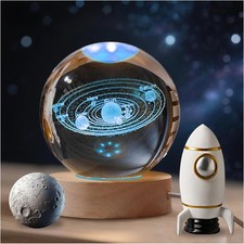3D Solar System Crystal Ball with Light Base, Glass Multicolor