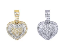 Heart-Shaped Baguette 1 CT Real Diamond Pendant Gold  6.2MM  0.8"