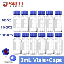 10000Pcs 2mL Lab vial Glass Vials Autosampler Vials Sample Vials w/ Screw Caps