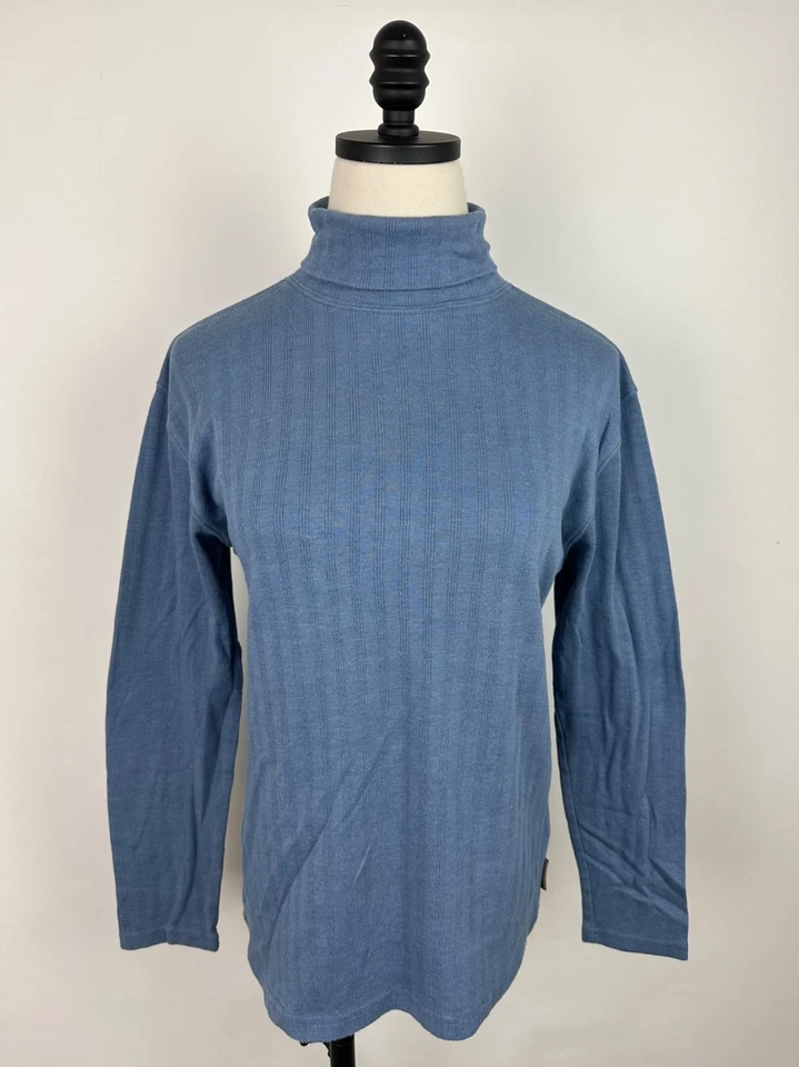 Top de cuello alto vintage años 90 para mujer pequeño acanalado azul aciano mezcla de algodón mamá Foto 2 de 4