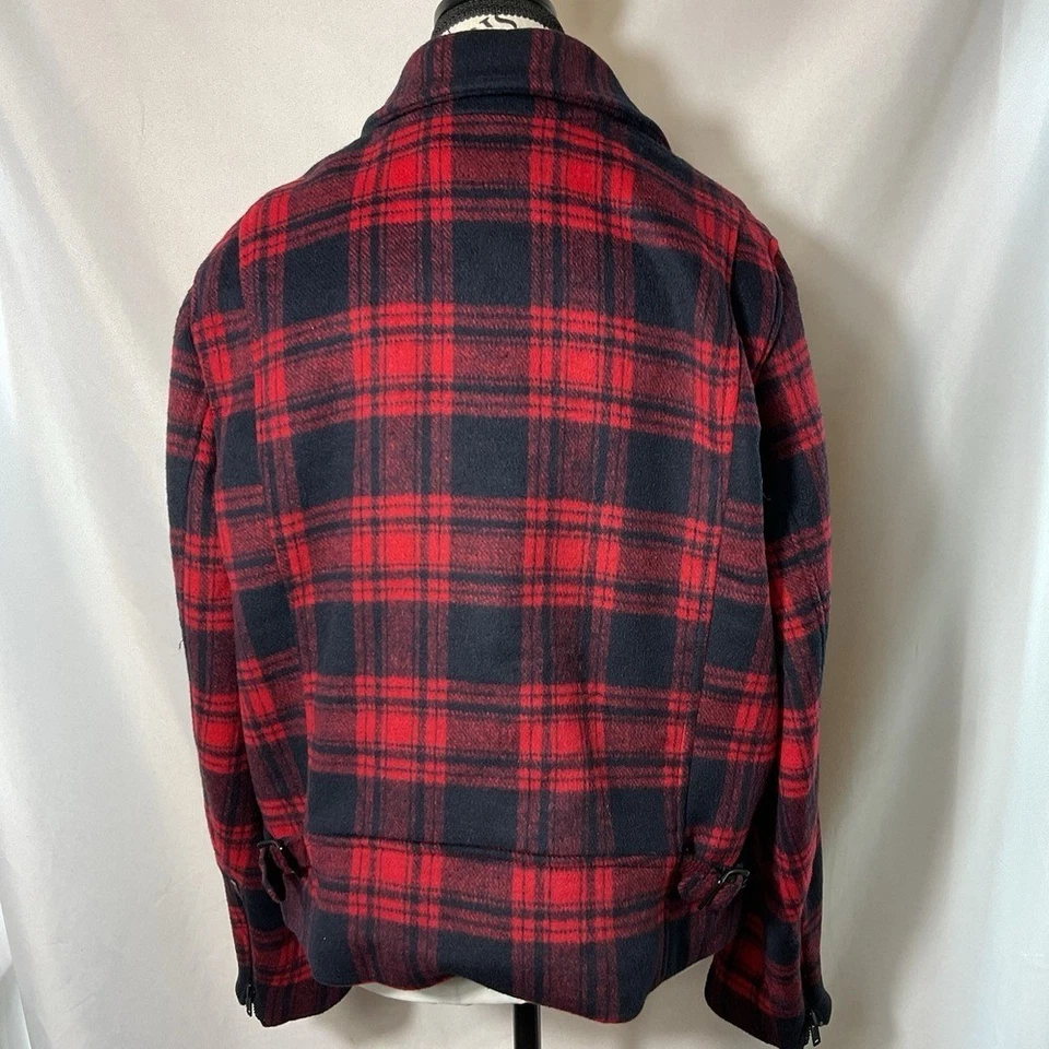 Chaqueta de motociclista Gap roja negra búfalo a cuadros lana poliéster cremallera frontal XL acogedora Foto 4 de 4