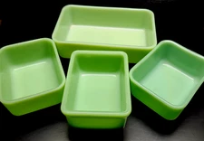 Lot of 4 Vtg. McKee Uranium Glass Jadeite Refrigerator Dishes , no  Lids