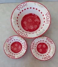 Vintage Patti Cappella Popcorn Serving Bowl 14x4.5"  & 2 Individual Bowls 8.5x2"