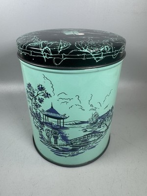 Vintage Cherrydale Farms Filled Mix Tin Canister Oriental Scene 5  w/Lid