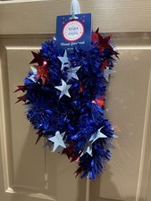 Patriotic July 4th Independence Day Garland Blue w/ red  white stars NEW 8 foot