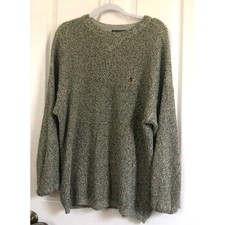 Tommy Hilfiger Men Cable Knit Sweater Sz L Marled Green Logo Y2K Fisherman