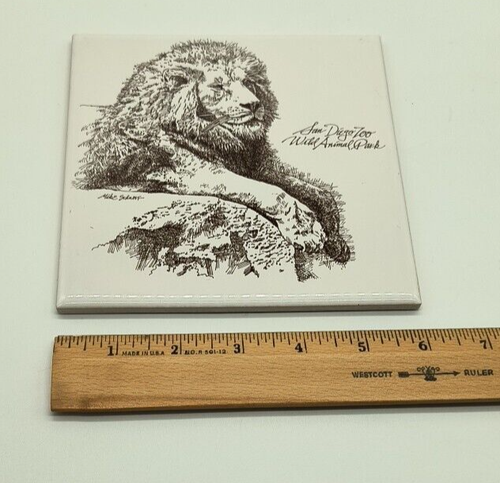 "Keramik Untersetzer Fliese San Diego Zoo Wildtier Park Löwe Souvenir 6"" x 6" - Bild 3 von 8