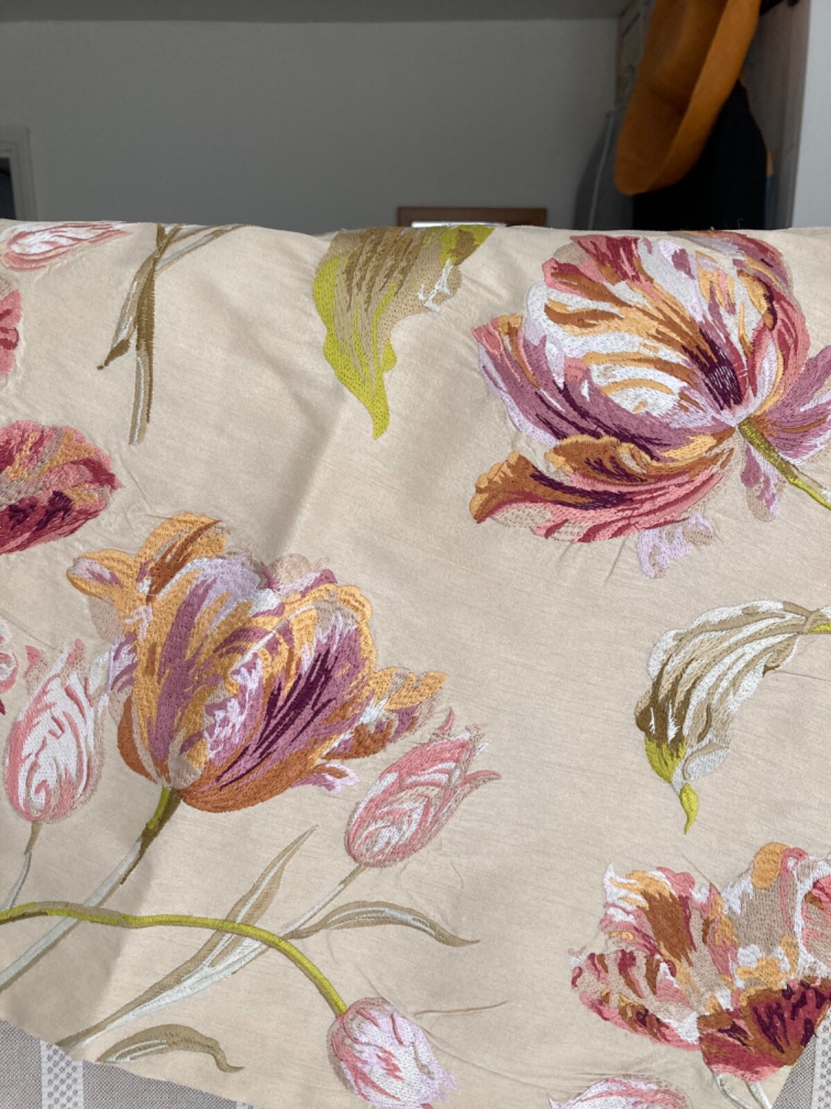 Laura Ashley Gosford Cranberry Embroidered Bolster Cushion Cover 19" x