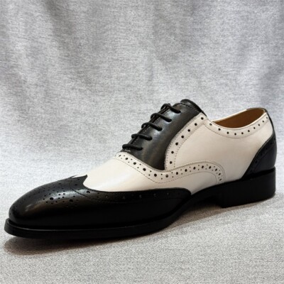 Mens Lace Up Wing Tip Real Leather Carved Formal Dress Shoes  display picture 2