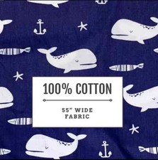 60 Width 100 Cotton Navy Blue Whale Anchor Ocean Fabric 1 Yard Piece Quilting