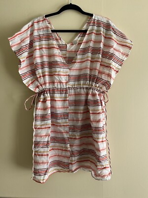 Ann Taylor LOFT Beach Striped Cotton Dress Waist Tie Size XS/ S Coral Pink New