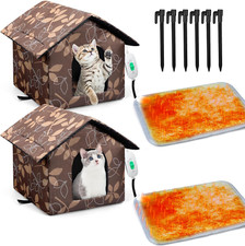 4 Pcs Heated Cat House Outdoor Weatherproof Cat Enclosures with Heating Pad Fold
