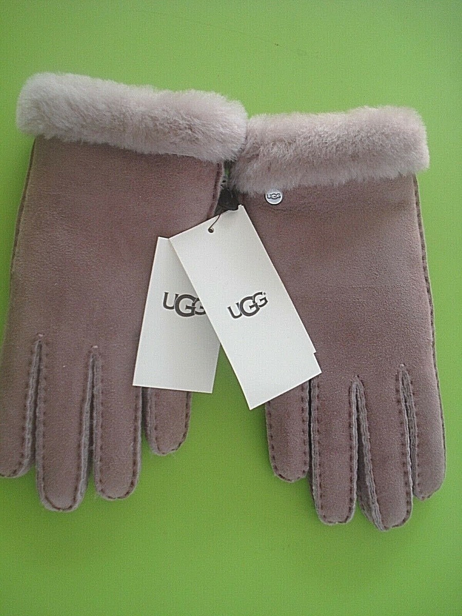 グローブ WOMENS UGG GLOVE SHEEPSKIN SUEDE SHEARLING DUSTY ROSE LARGE 140.00