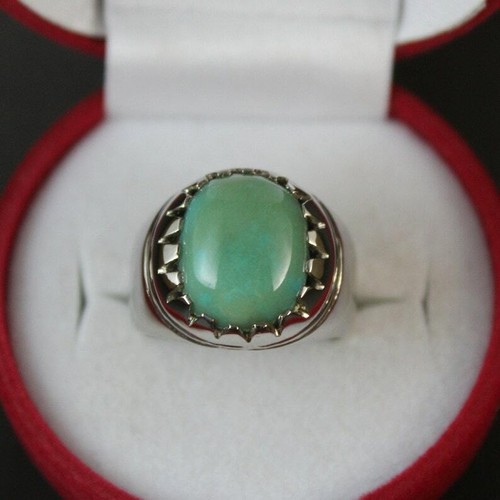 Natural Hussani Feroza Turquoise Handmade Ring in 925 Sterling Silver - Picture 2 of 10