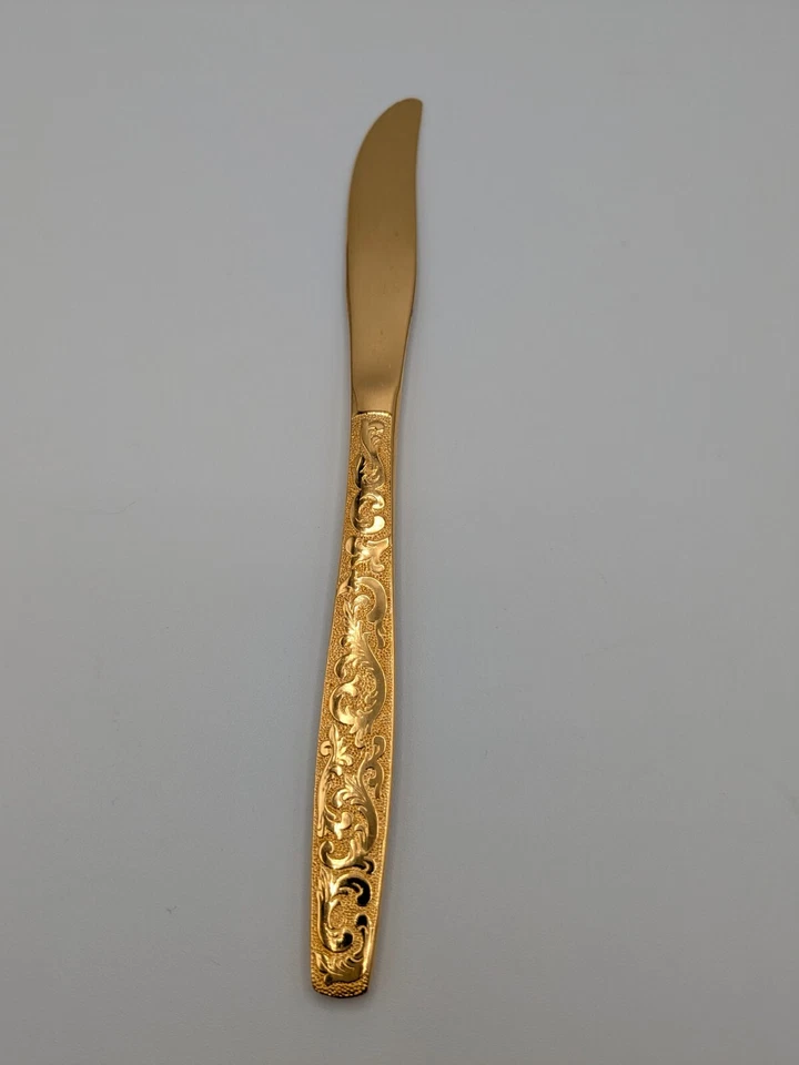 Cuchillos de cena American Golden Heritage cubiertos Golden Scroll 8" vintage Foto 4 de 4
