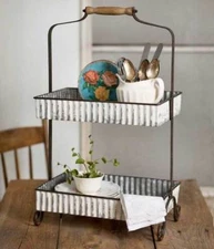 Colonial Tin Works Whitewash Corrugated Two-Tier Tabletop Caddy / Home Decor NEW