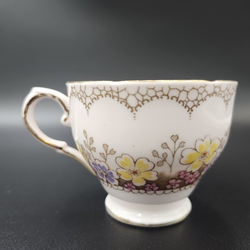 Vintage Tuscan English Fine Bone China Tea Cup & Saucer Pink W Yellow & Purple - Picture 10 of 18