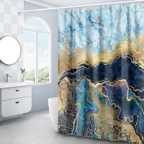 Blue gold shower curtain online