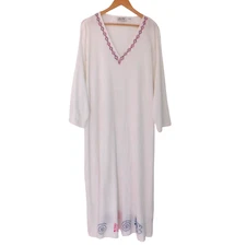 NEW M Mac Womens Dress Cotton Gauze White Embroidery Patio Muumuu Kaftan Sz 1X