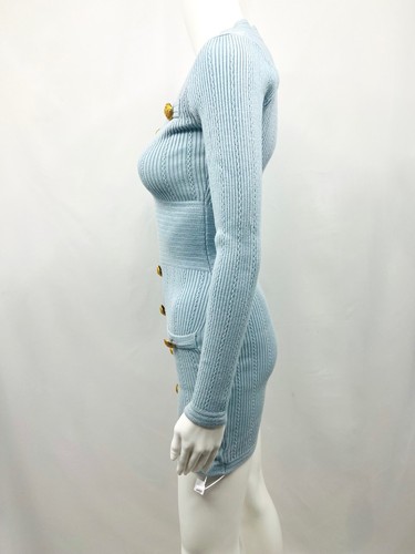 Womens Knitted V-Neck Sweater Casual Dress Ladies Long Sleeve Bodycon Mini Dress - Picture 4 of 5