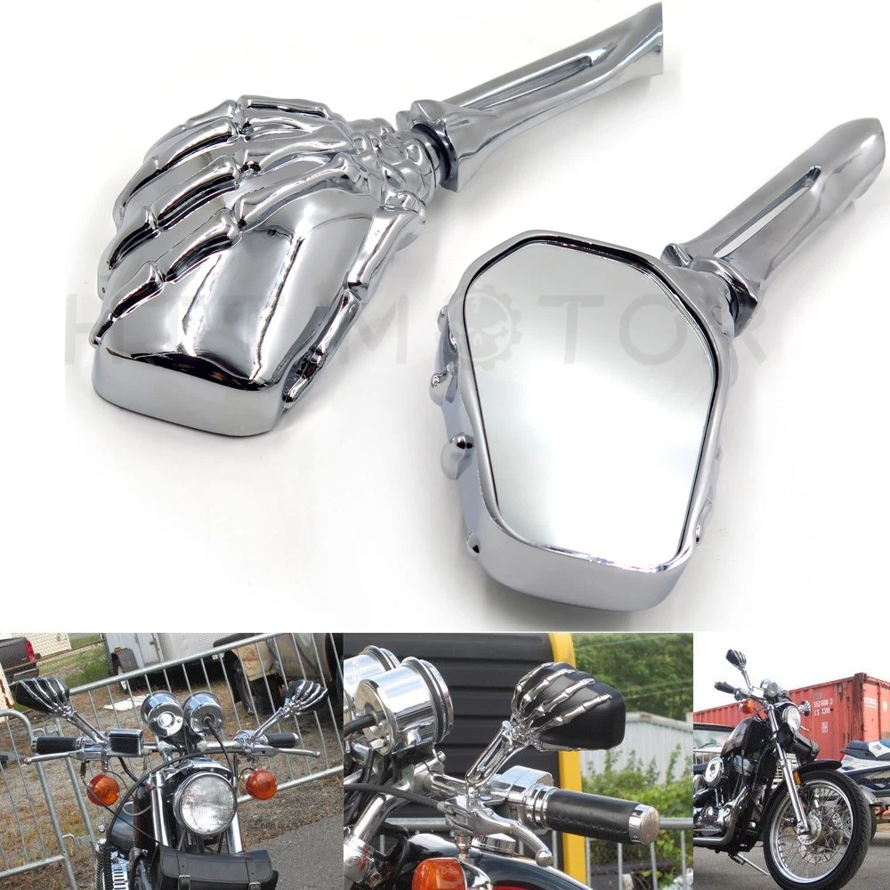 NEW CHROME SKULL HAND MIRRORS FOR HONDA SHADOW REBEL 750 1100 VTX VT 1300 1800