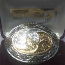 Montana Silversmiths Gold Country Buckle Heavy Swirl Engraved W/Box Excellent !
