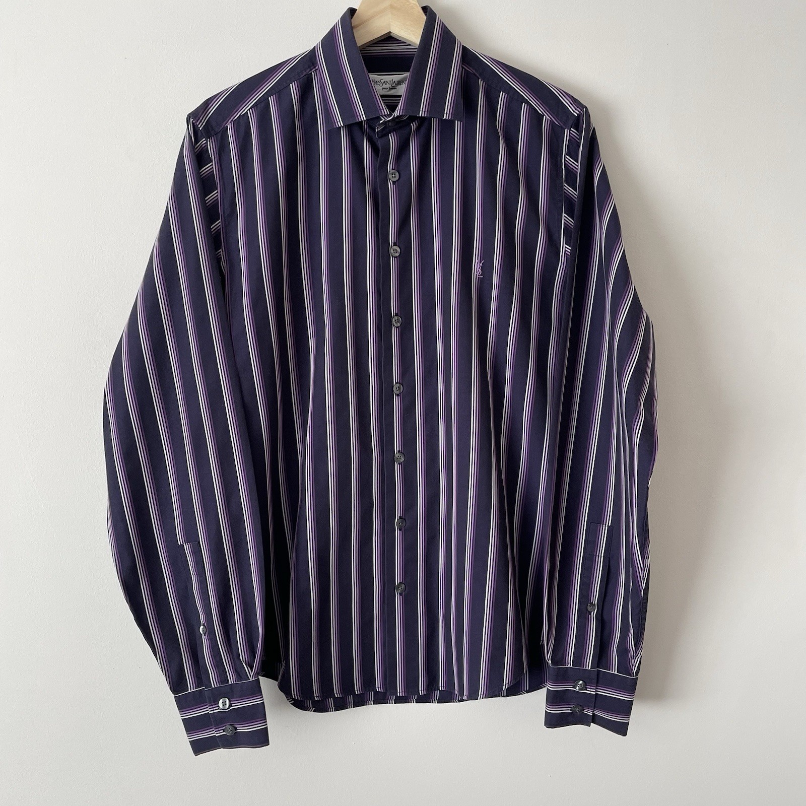 Camicia Yves Saint Laurent vintage uomo media M anni 90 viola a righe YSL