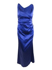 Betsy & Adam Women's Ruched Satin Gown (14, Royal) 749709759740